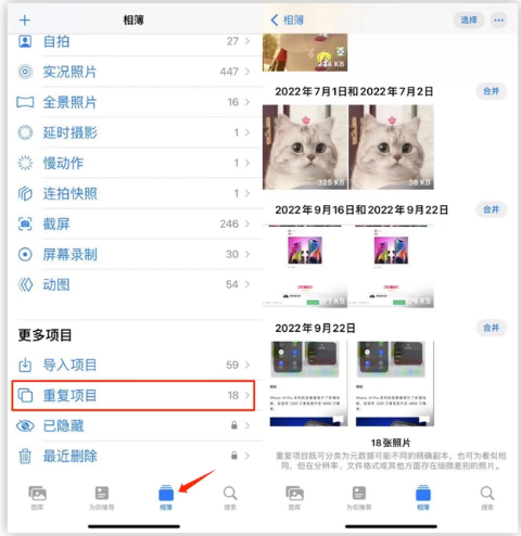 方城苹果手机维修分享iOS 16 中相册重复项目功能使用方法 